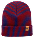 Cuffed Wide Ribbed Striped Beanie, Contrast, Blue and Maroon, Classic Beanie