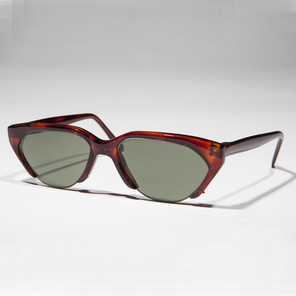 Punk Goth Semi-Rimless Half Frame Polygon Vintage Sunglass - Hazel
