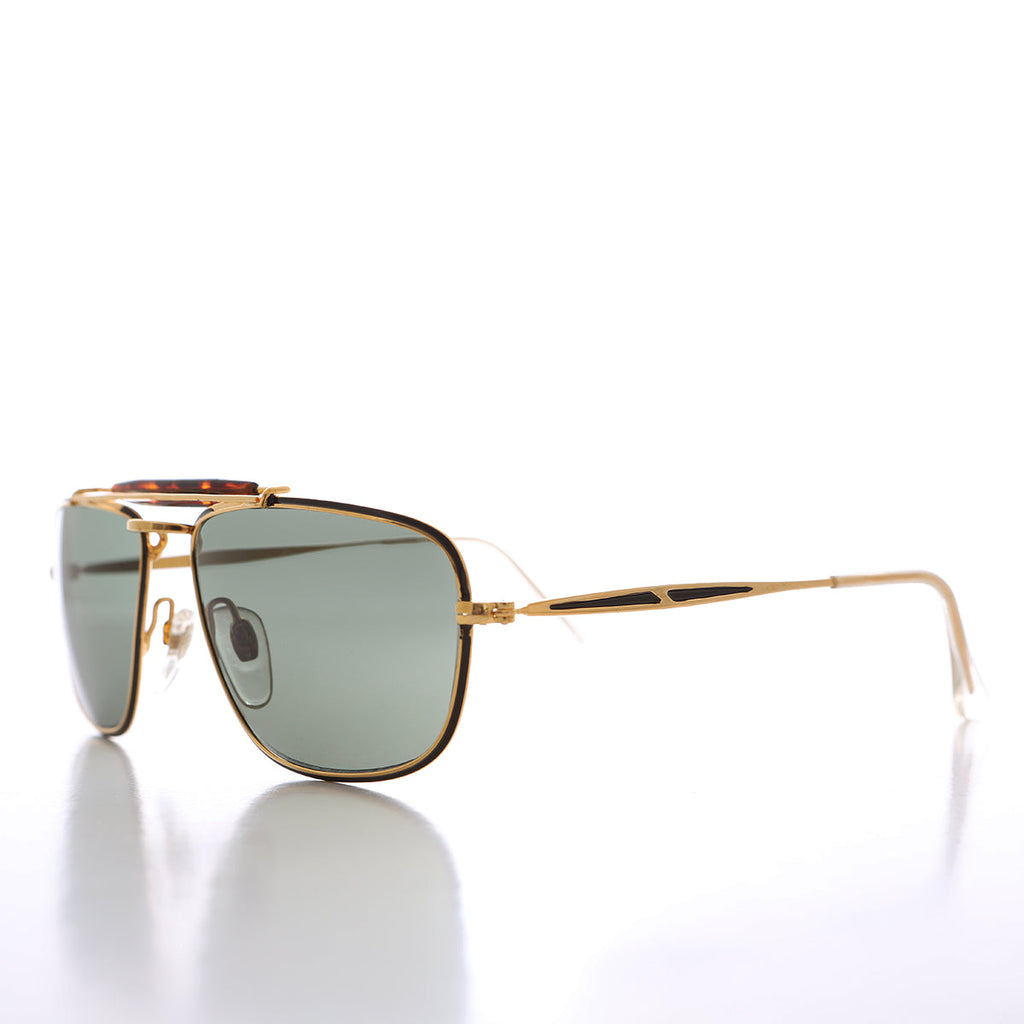 80s Rectangular Gold Pilot Sunglasses - Huntley
