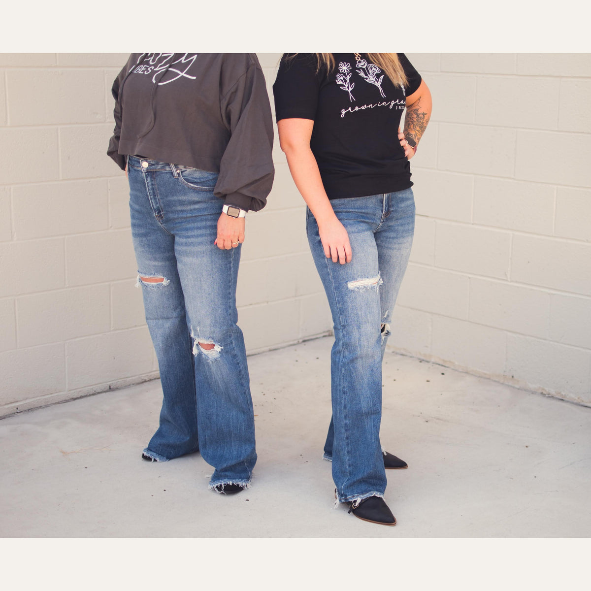 Risen High Rise Ripped Wide Leg Jeans