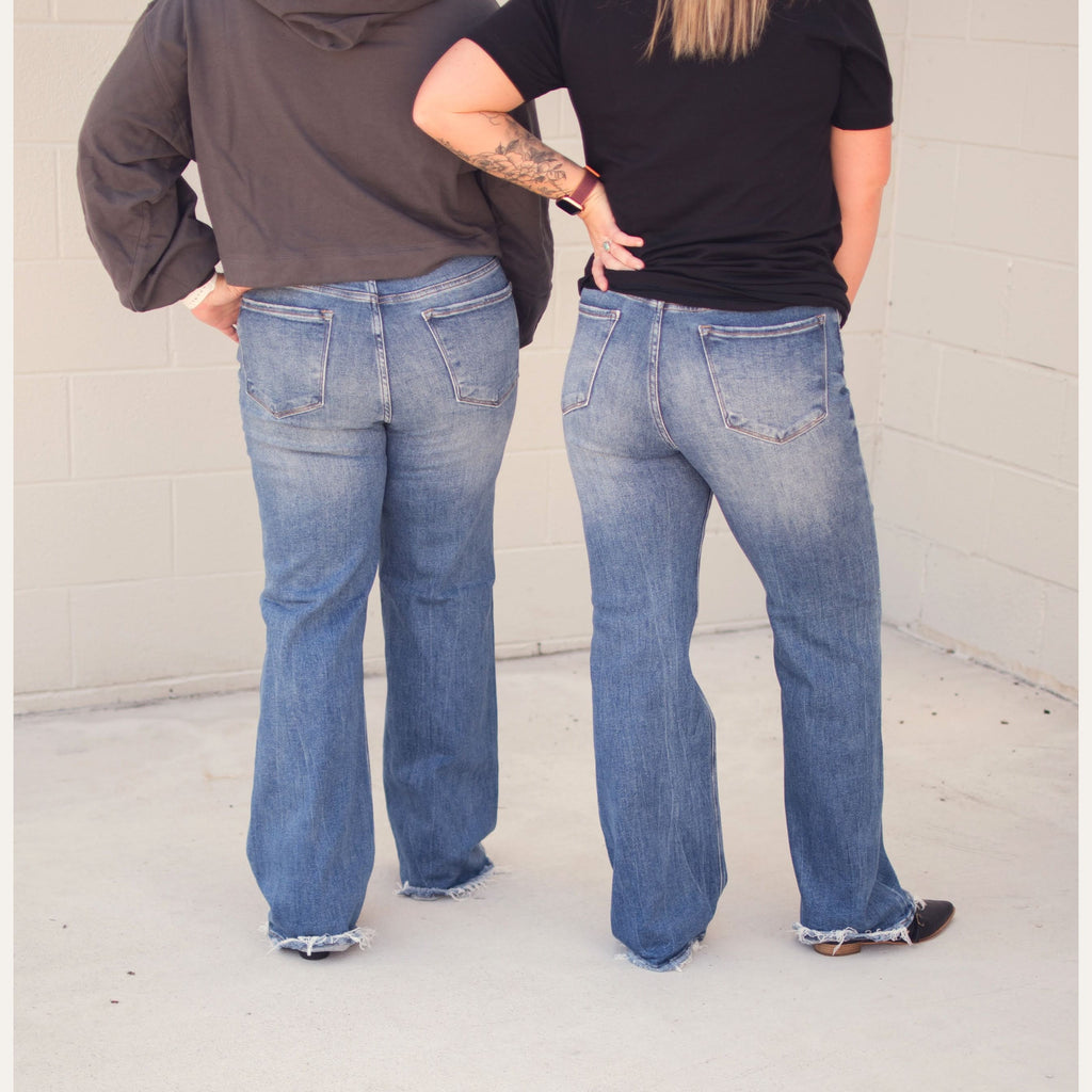 Risen High Rise Ripped Wide Leg Jeans