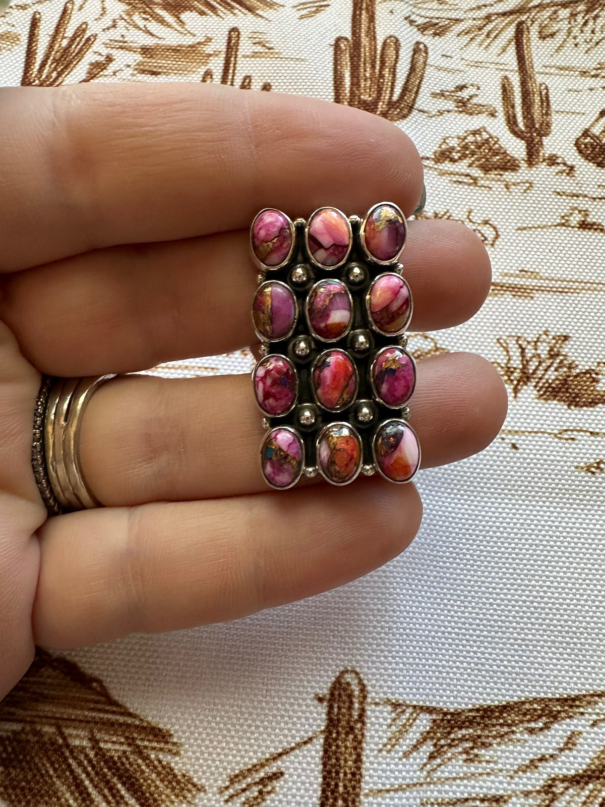 NFR COLLECTION Handmade Pink Dream & Sterling Silver Adjustable Ring Signed Nizhoni