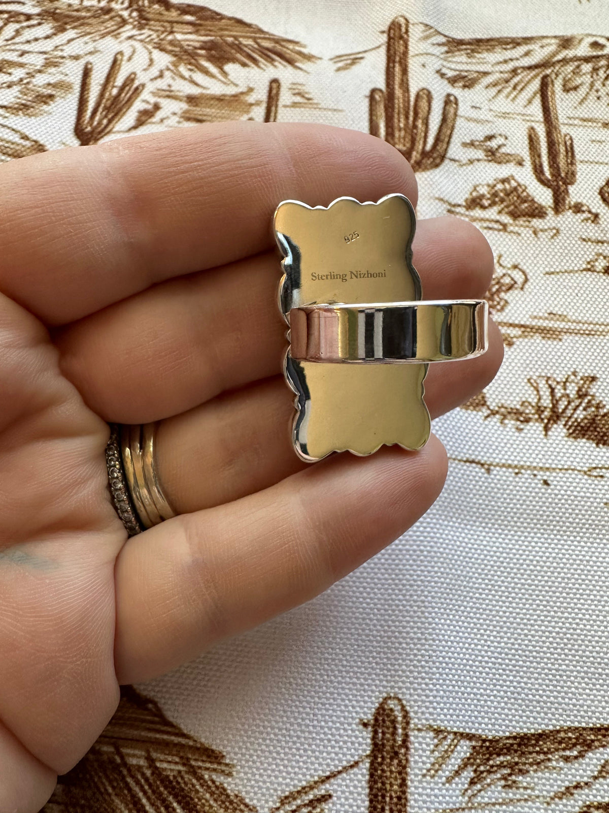NFR COLLECTION Handmade Pink Dream & Sterling Silver Adjustable Ring Signed Nizhoni