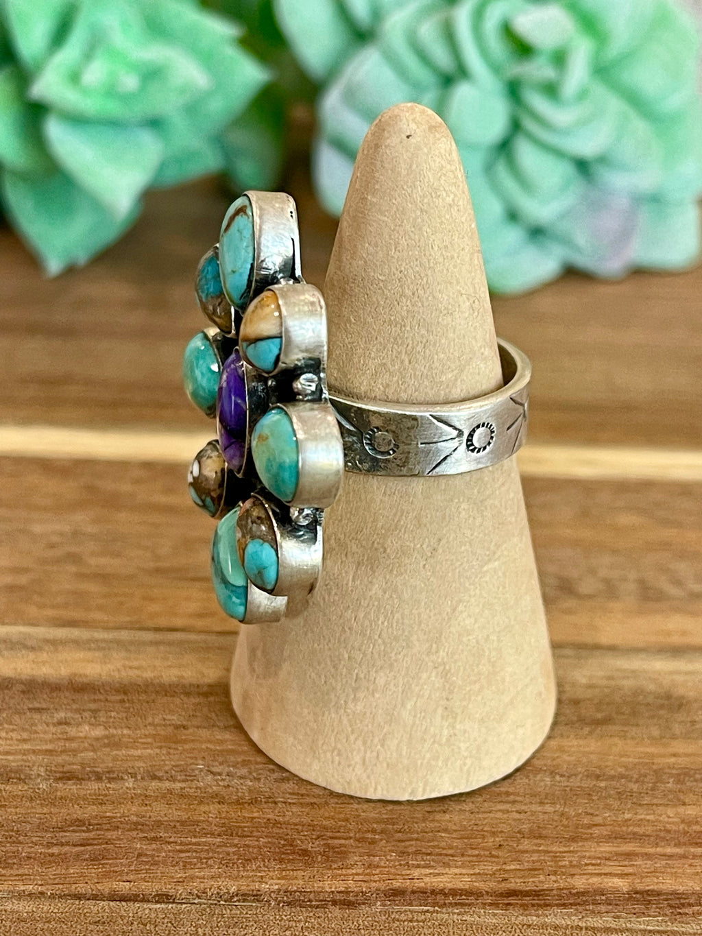 Beautiful Handmade Multi Stone And Sterling Silver Adjustable Ring