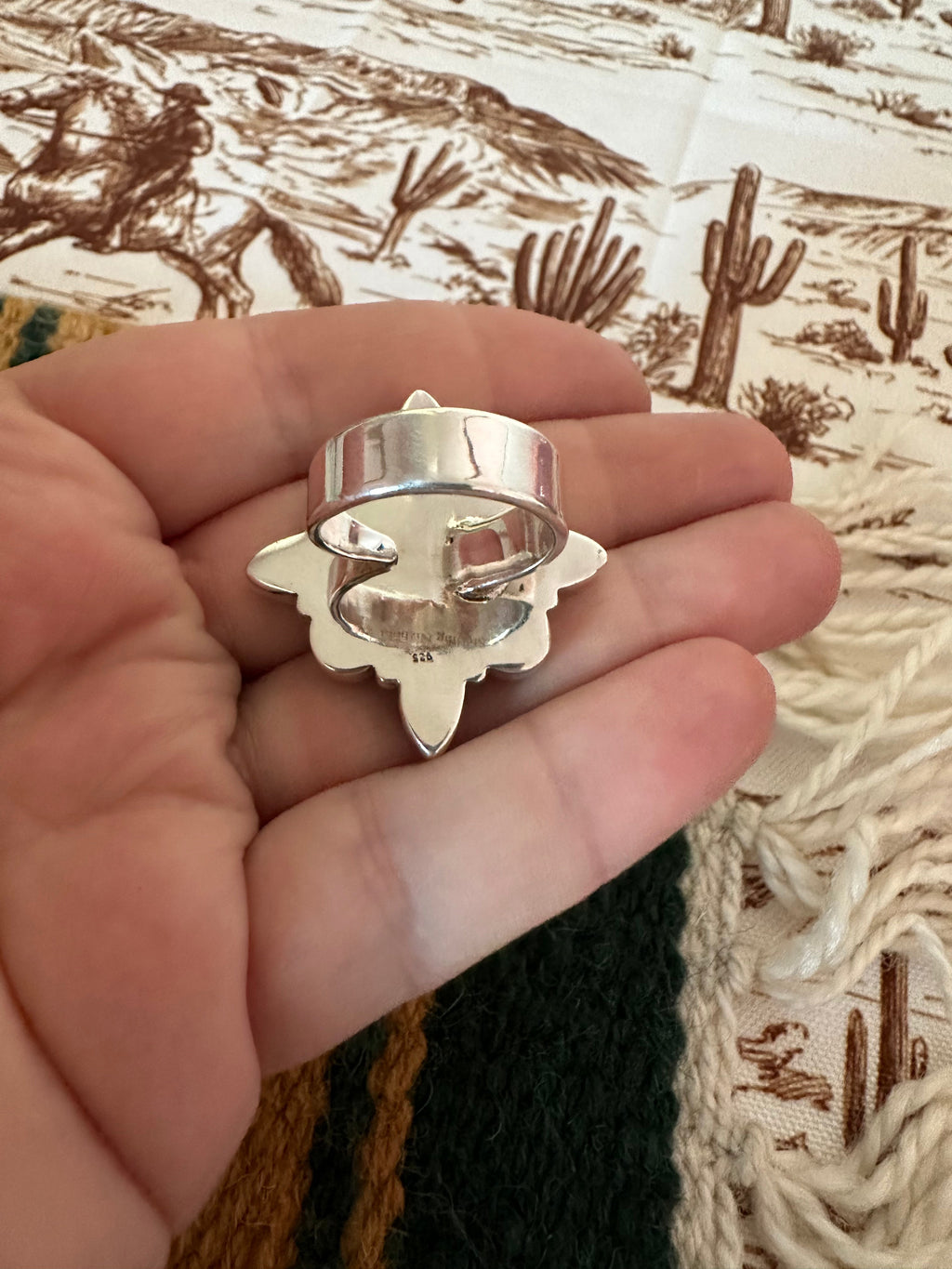Handmade Sterling Silver, Cz & Turquoise Adjustable Ring Signed Nizhoni