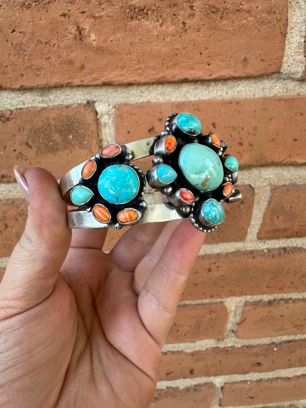 Handcrafted Turquoise & Spiny Sterling Silver Bracelet Cuff Signed Sheila /