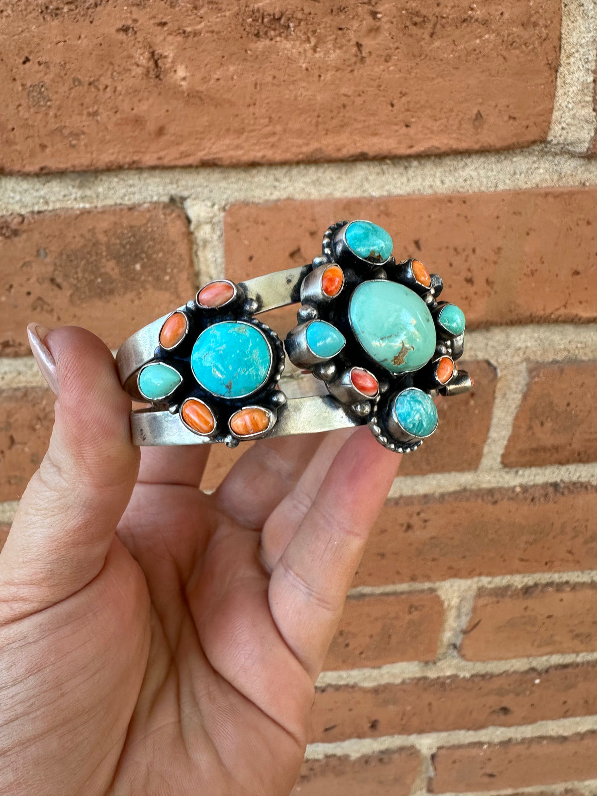 Handcrafted Turquoise & Spiny Sterling Silver Bracelet Cuff Signed Sheila /