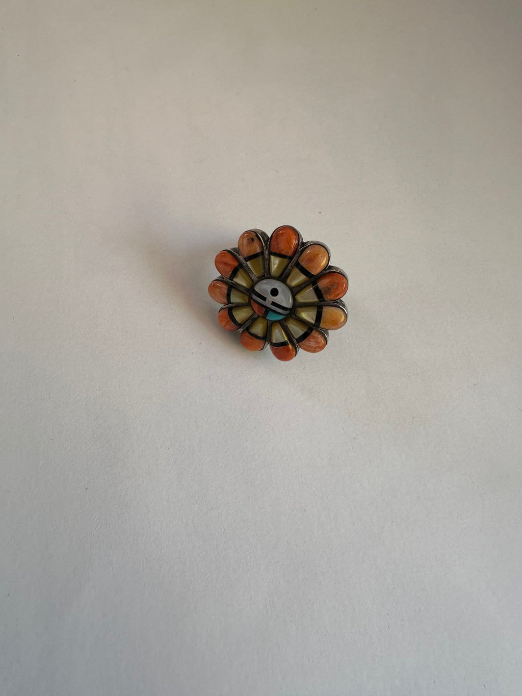 Handmade Sterling Silver & Multi Stone Inlay Ring Size 8