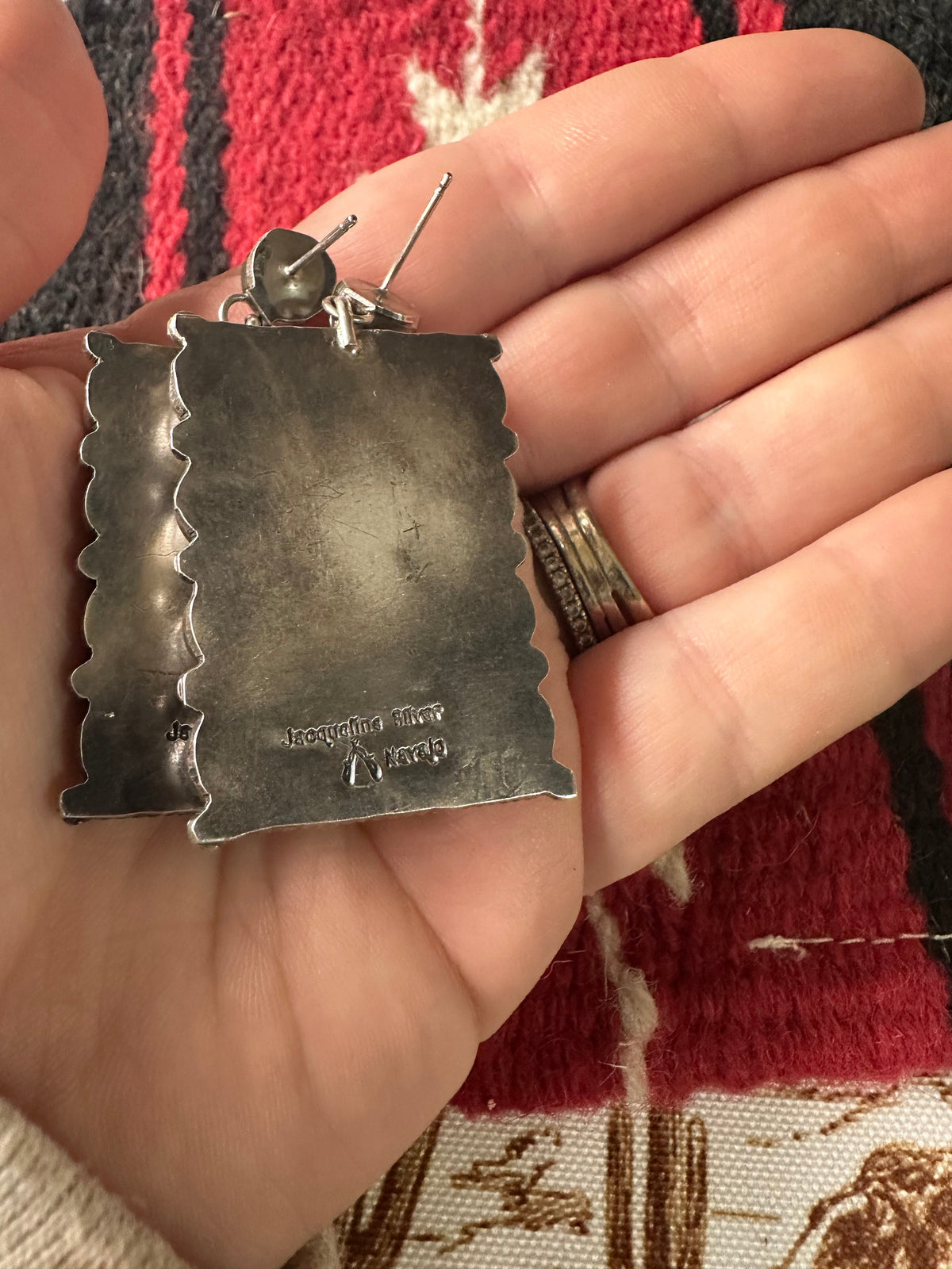 Handcrafted Jacqueline Silver White Buffalo Dangle Earrings Signed