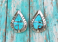 Handcrafted Turquoise 8 & Sterling Silver Tear Drop Stud Earrings