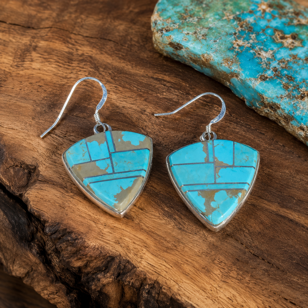 Handcrafted Turquoise 8 & Sterling Silver Dangle Earrings