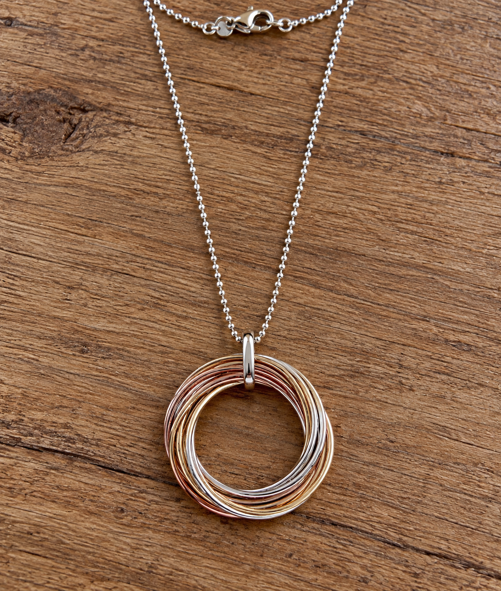 Sterling Silver & Copper Multi Rings Necklace