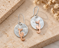 Copper Cat on Hammered Disc Sterling Silver Earrings