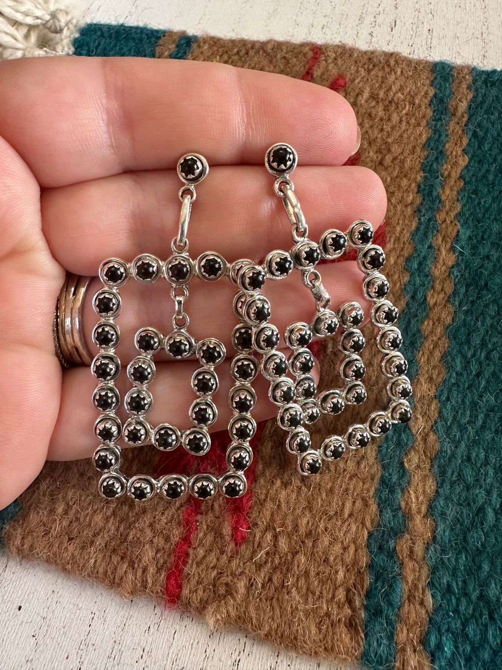 “Rodeo Queen” Nizhoni Sterling Silver & Black Onyx Rectangle Dangle Earrings
