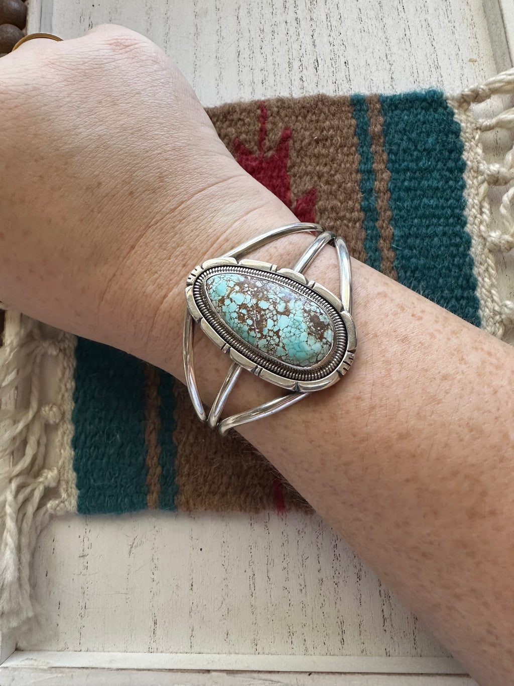 Handcrafted Golden Hills Turquoise And Sterling Silver Adjustable Cuff Bracelet