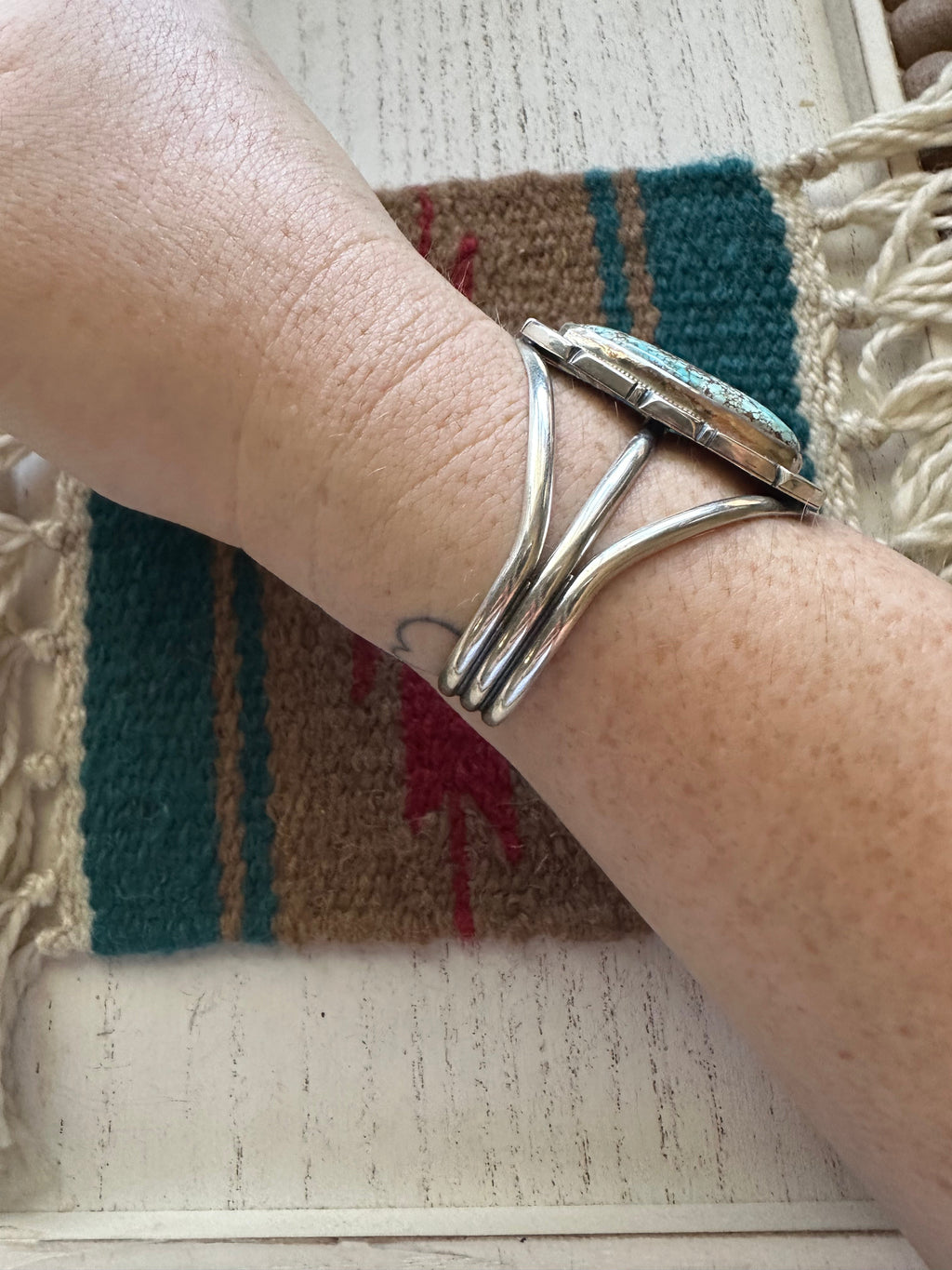 Handcrafted Golden Hills Turquoise And Sterling Silver Adjustable Cuff Bracelet