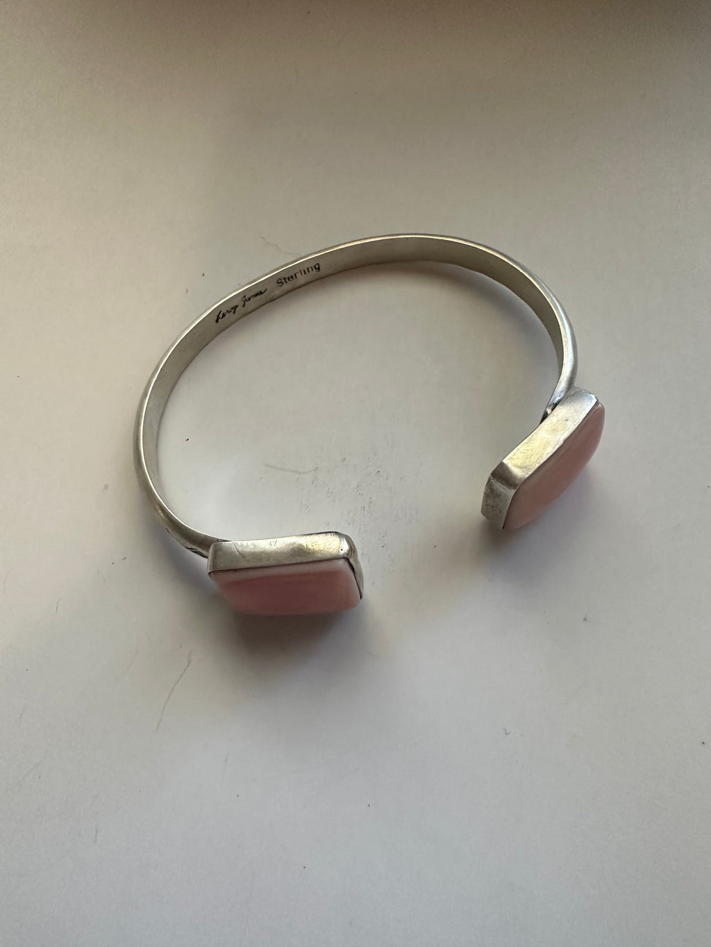 Handcrafted Queen Pink Conch Shell & Sterling Silver Double Stone Cuff Bracelet