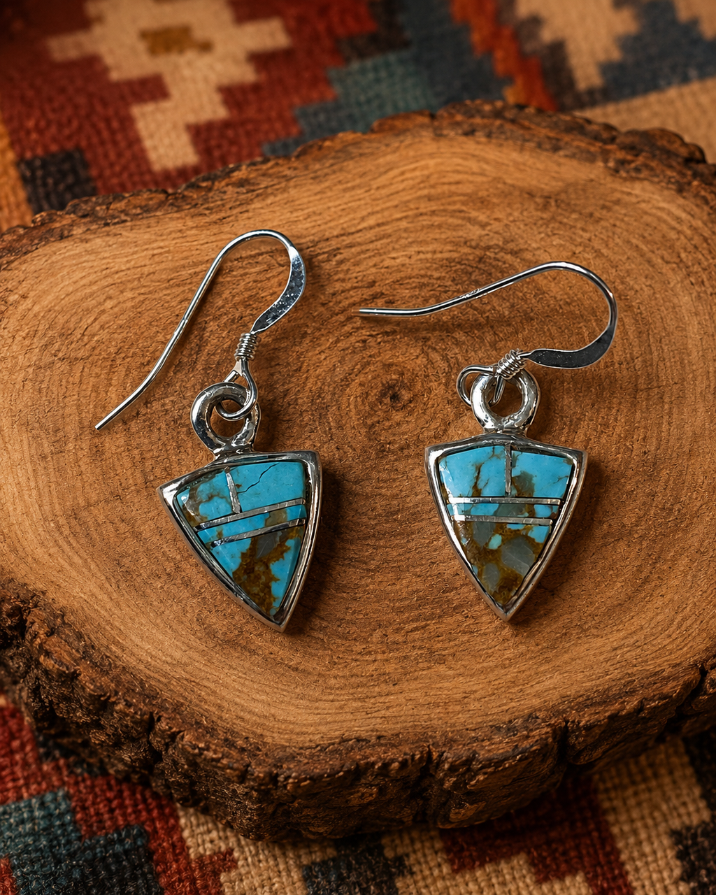Handcrafted Turquoise 8 & Sterling Silver Petite Triangle Dangle Earrings