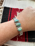 Handcrafted Turquoise & Sterling Silver 3 Stone Adjustable Cuff Bracelet Signed S Cooke