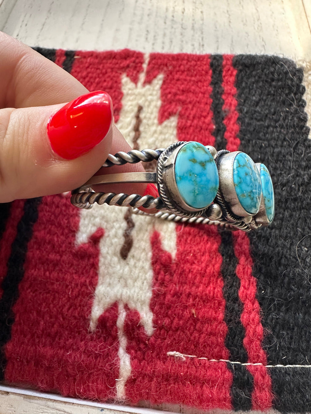 Handcrafted Sterling Silver & Turquoise 5 Stone Cuff Bracelet By B Johnson /
