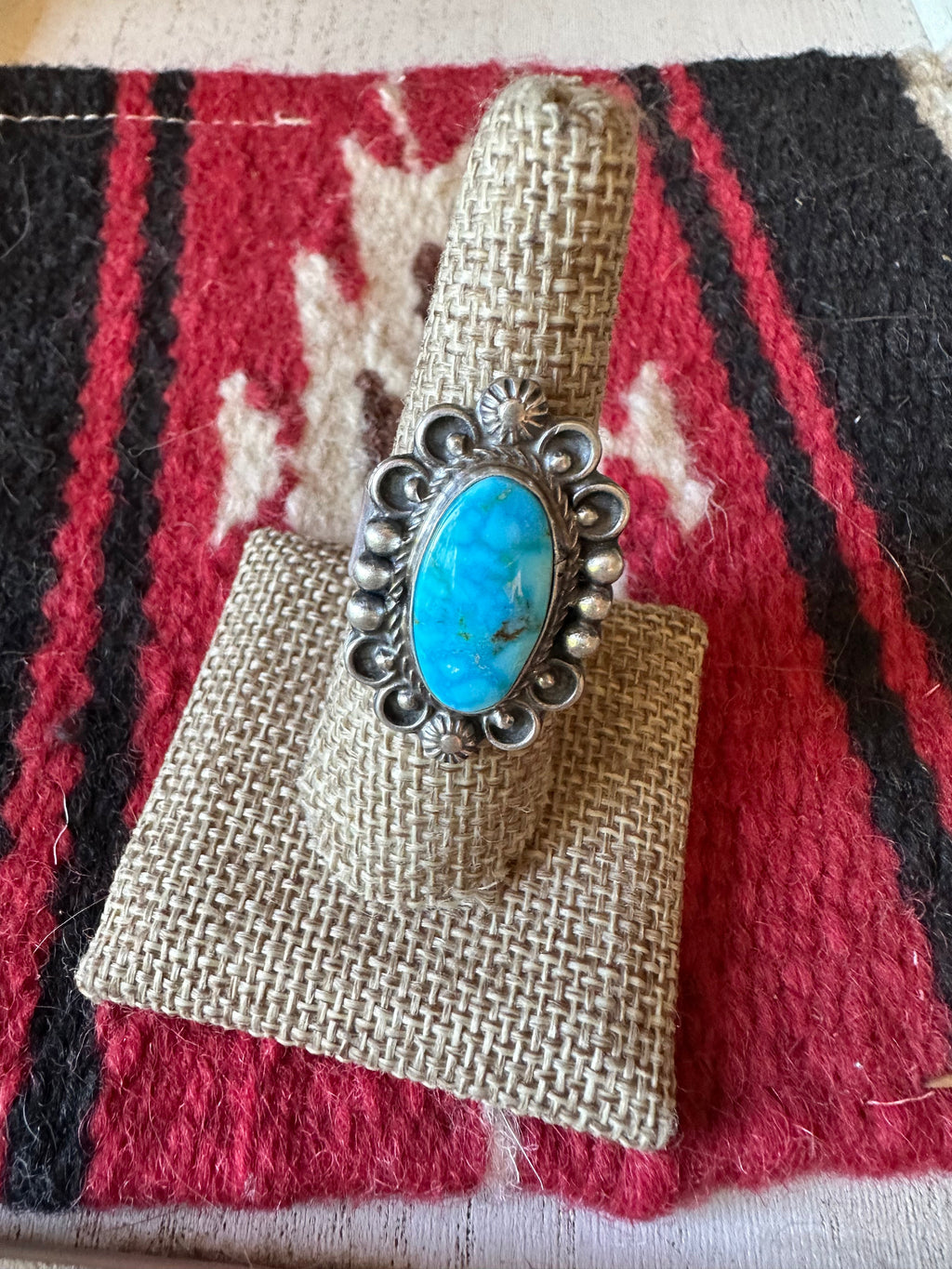 Handcrafted Sonoran Mountain Turquoise & Sterling Silver Single Stone Ring Size 8 Signed S.Tso