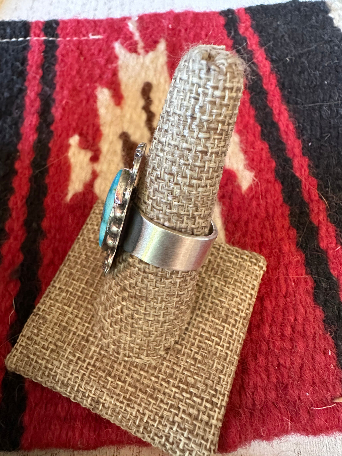 Handcrafted Sonoran Mountain Turquoise & Sterling Silver Single Stone Ring Size 8 Signed S.Tso