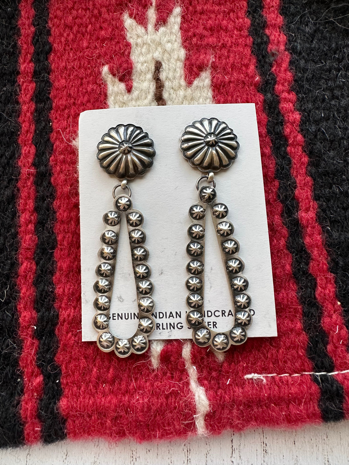 Handcrafted Sterling Silver Dangle Concho Earrings By Eugene Charley