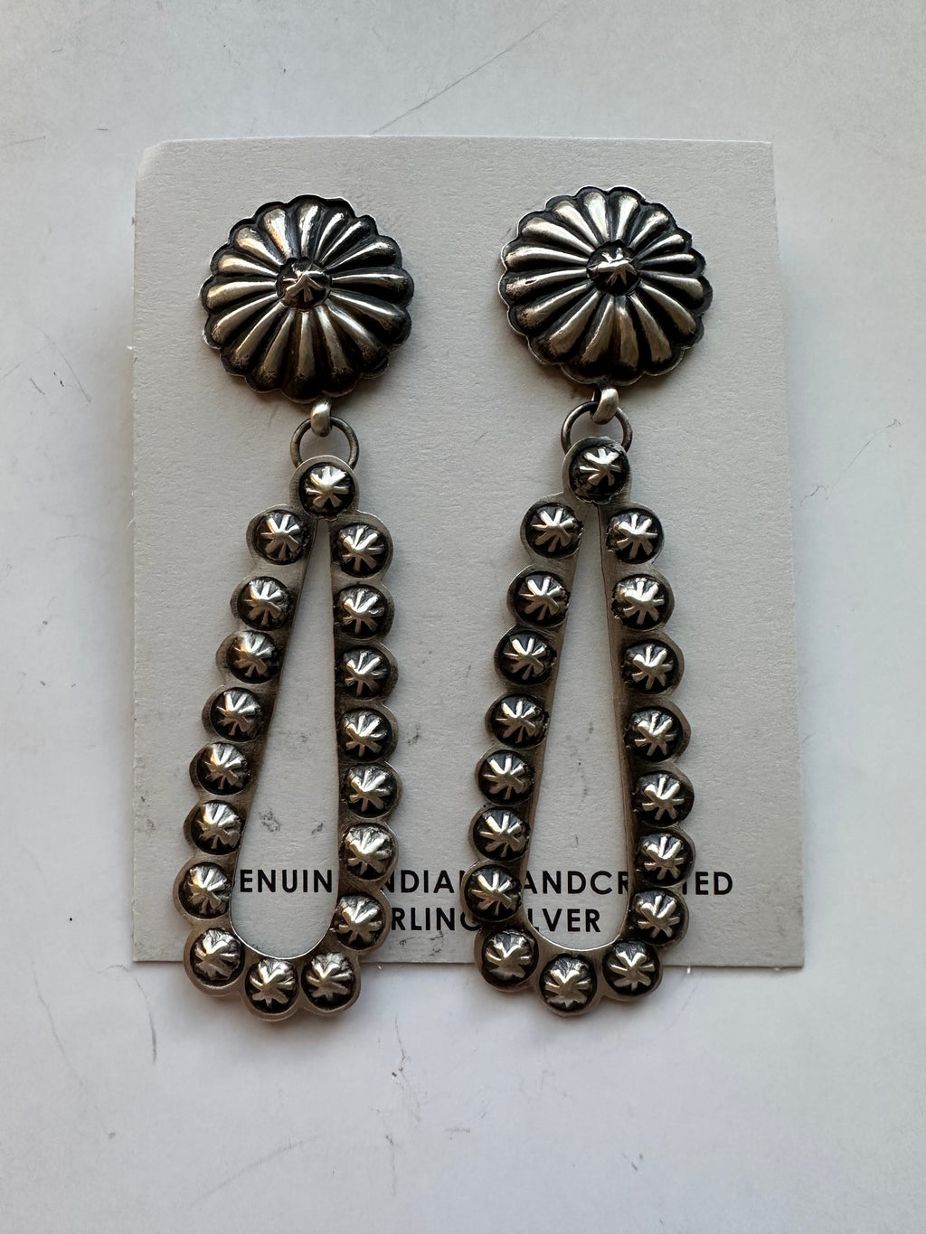 Handcrafted Sterling Silver Dangle Concho Earrings By Eugene Charley