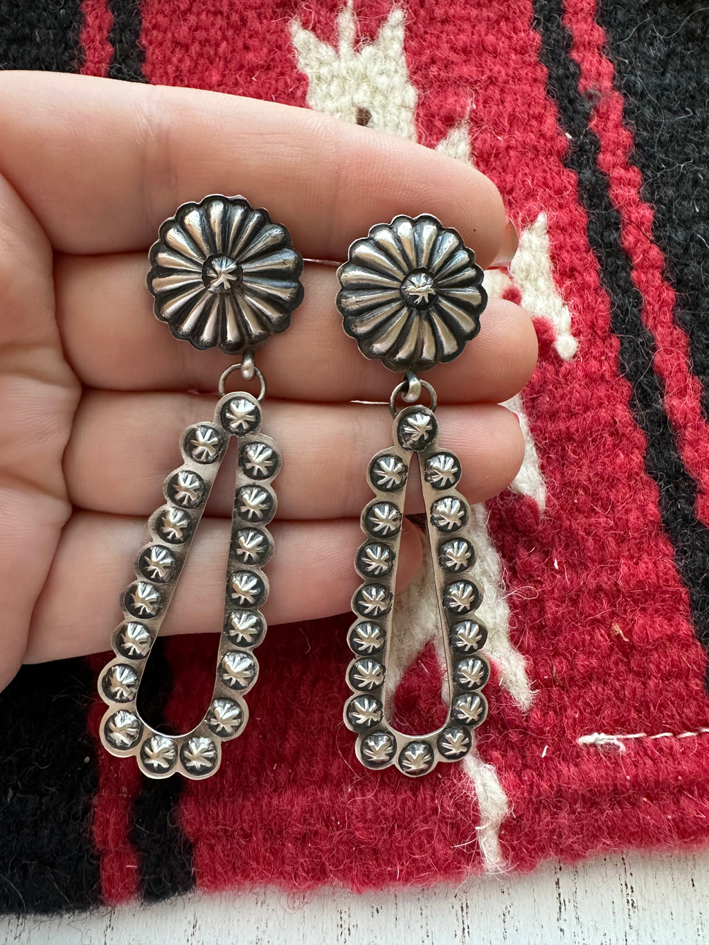 Handcrafted Sterling Silver Dangle Concho Earrings By Eugene Charley