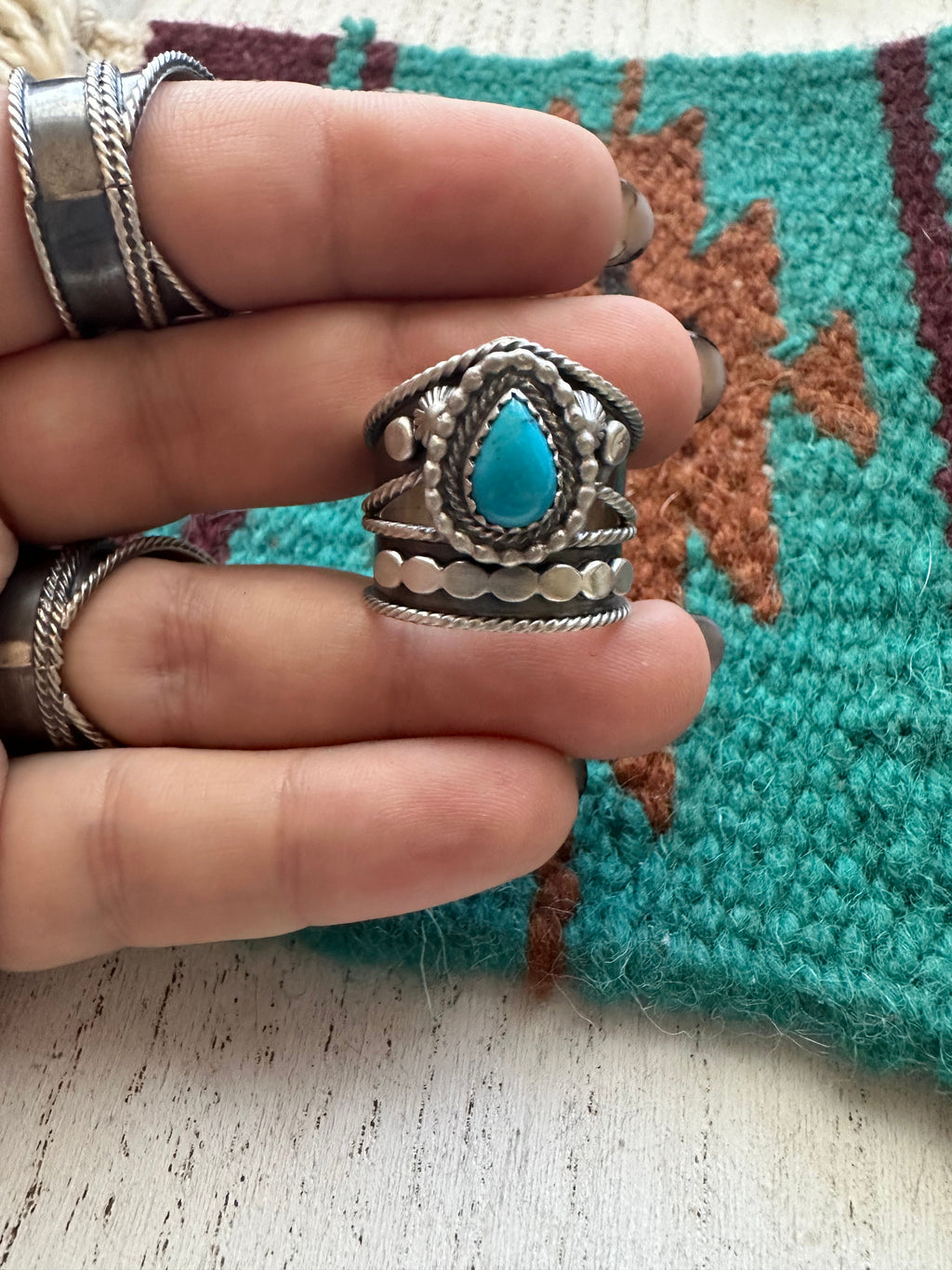 Handcrafted “Turquoise Crown” Sterling Silver & Turquoise Single Stone Ring Signed