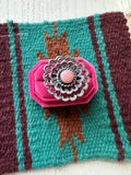 Handcrafted Pink Conch And Sterling Silver Adjustable Flower Ring Signed K Billah