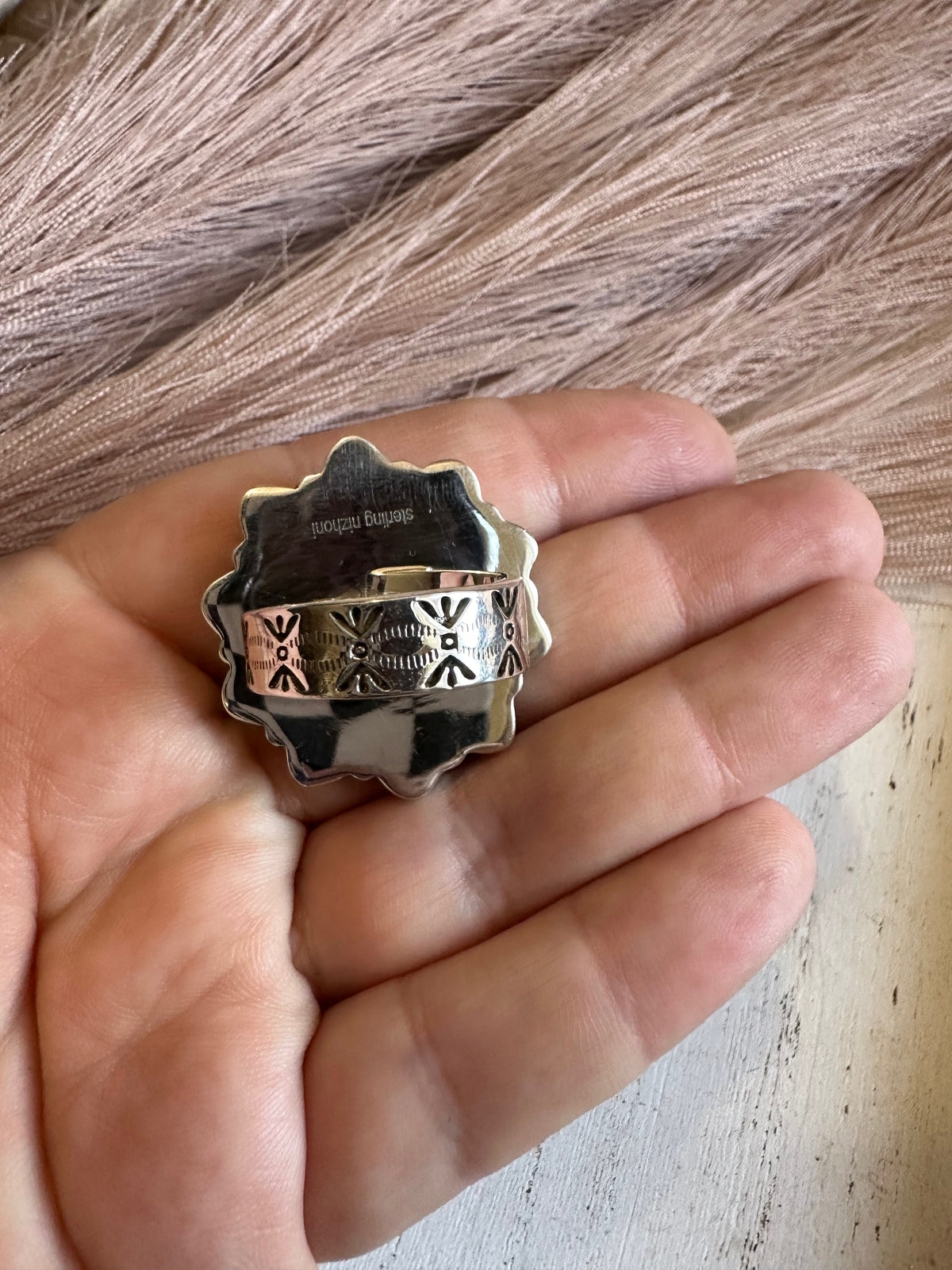 Handmade Turquoise & Sterling Silver Adjustable Ring Signed Nizhoni