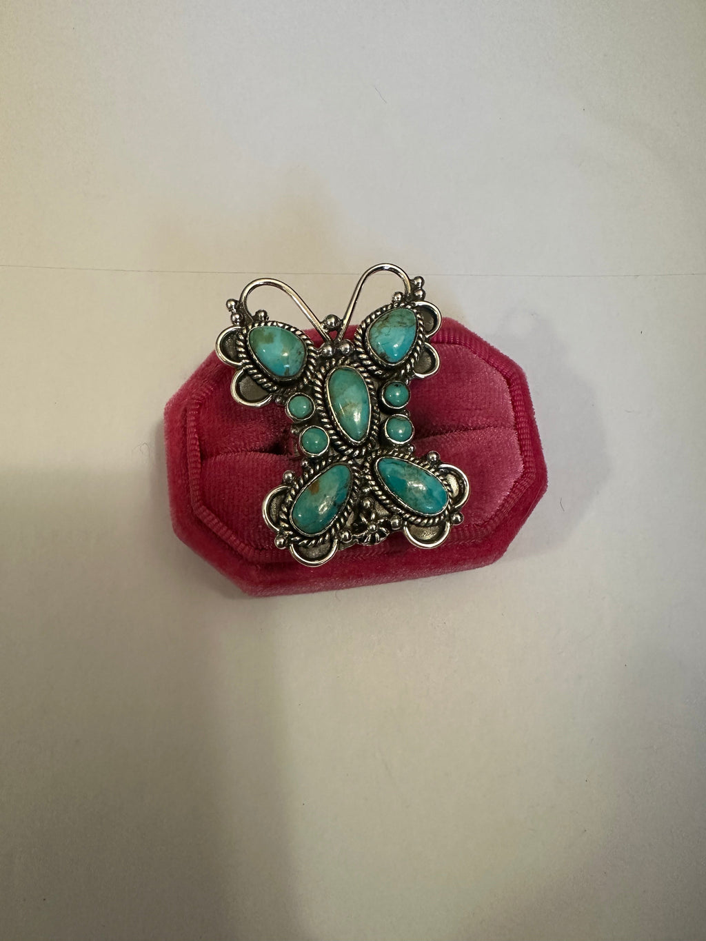 Handmade Turquoise & Sterling Silver Adjustable Butterfly Ring Signed Nizhoni