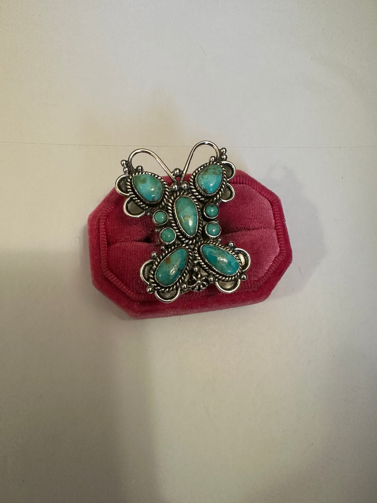 Handmade Turquoise & Sterling Silver Adjustable Butterfly Ring Signed Nizhoni