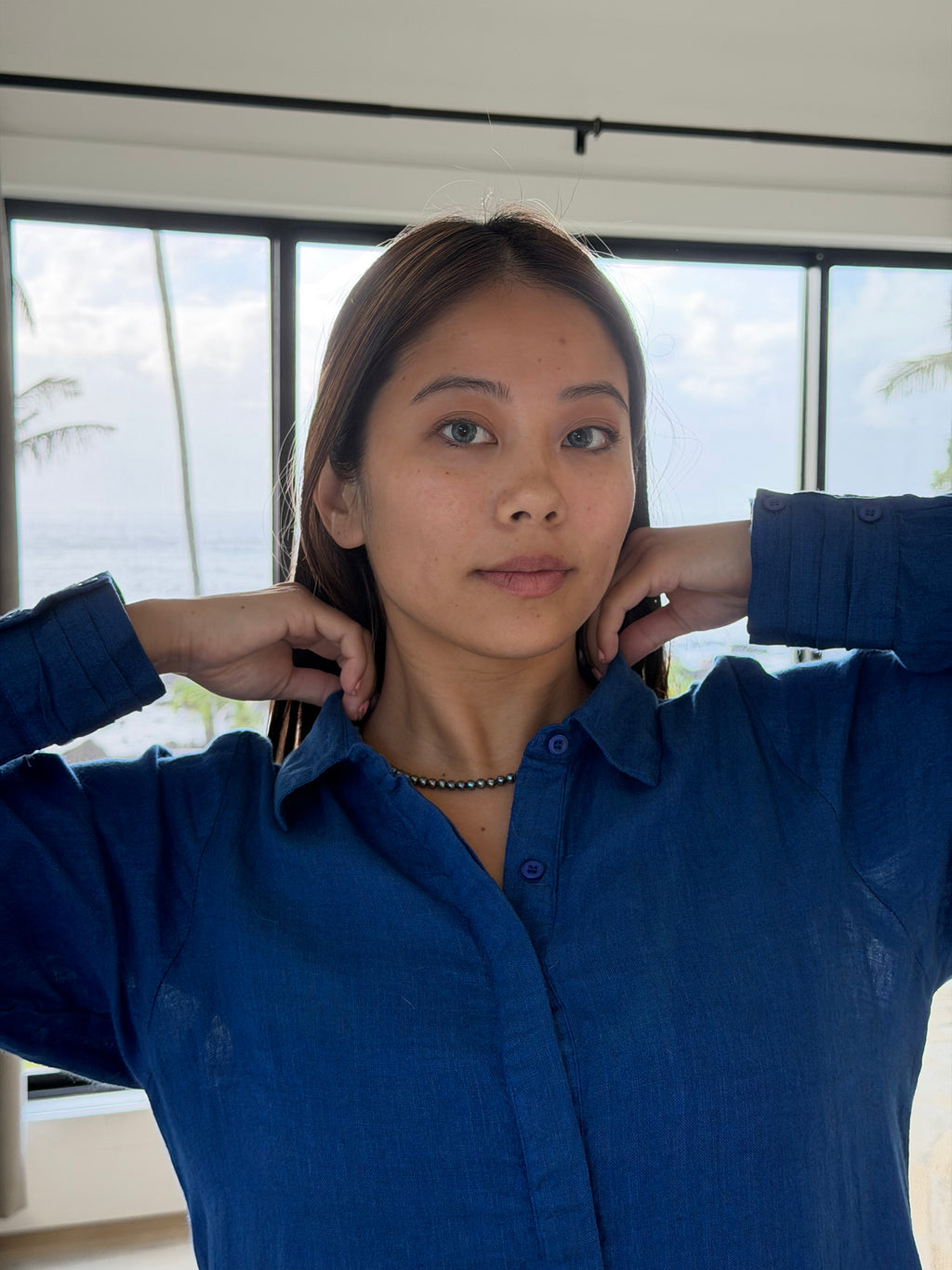 Kai Linen Dress in cobalt, second view