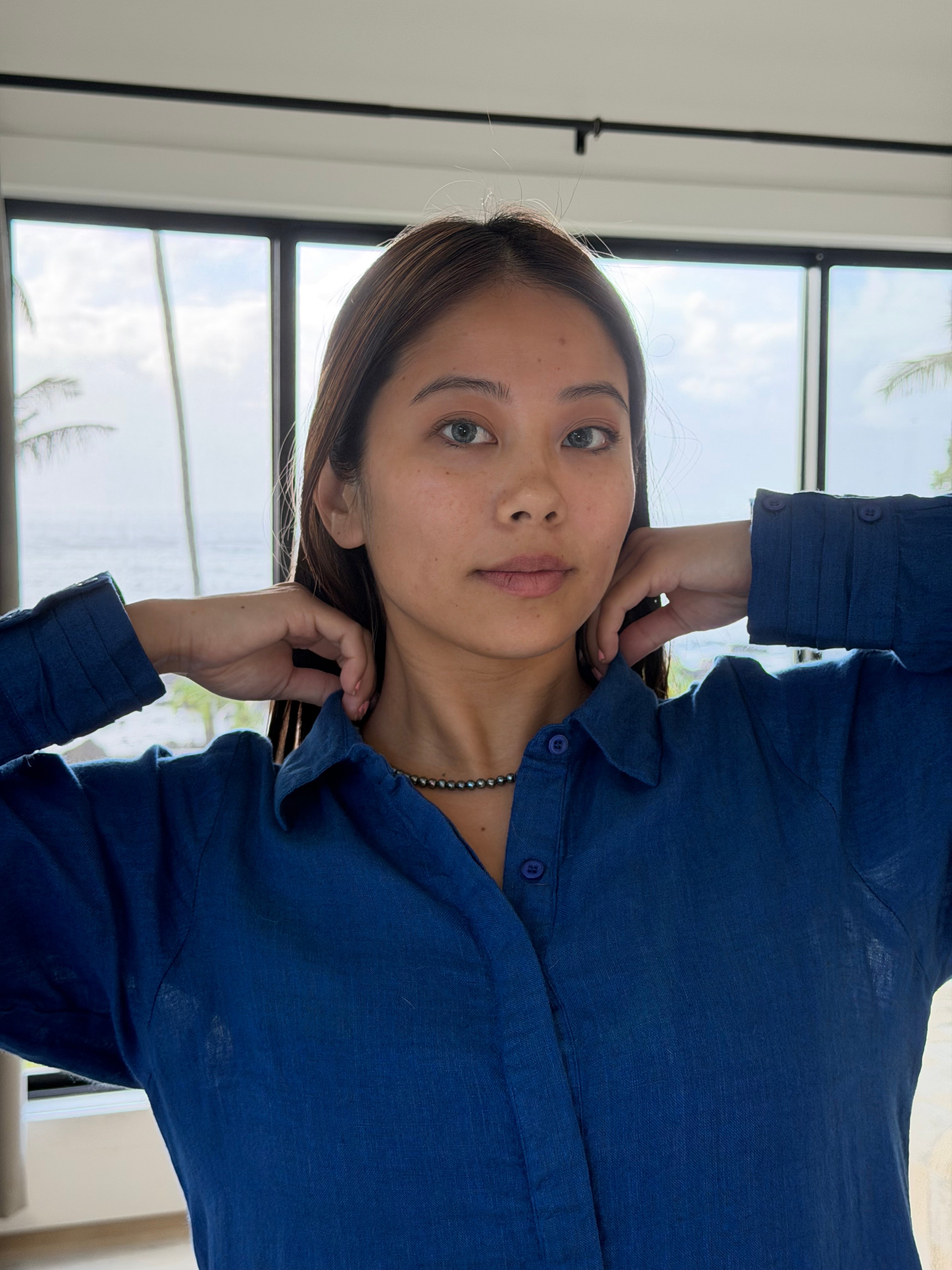 Kai Linen Dress in cobalt, second view