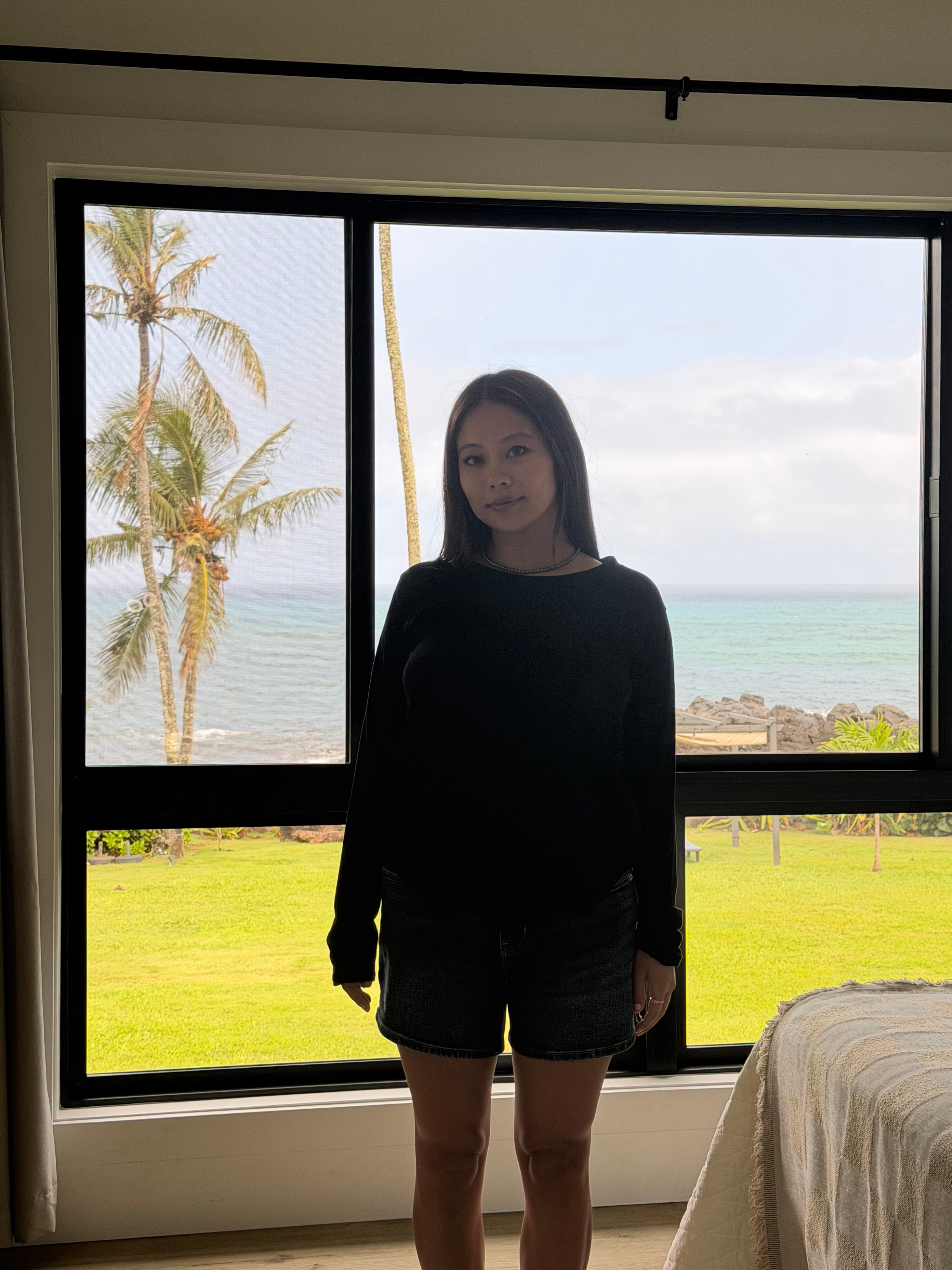 Jodi Long Sleeve Tee in Onyx — soft stretch knit crew neck