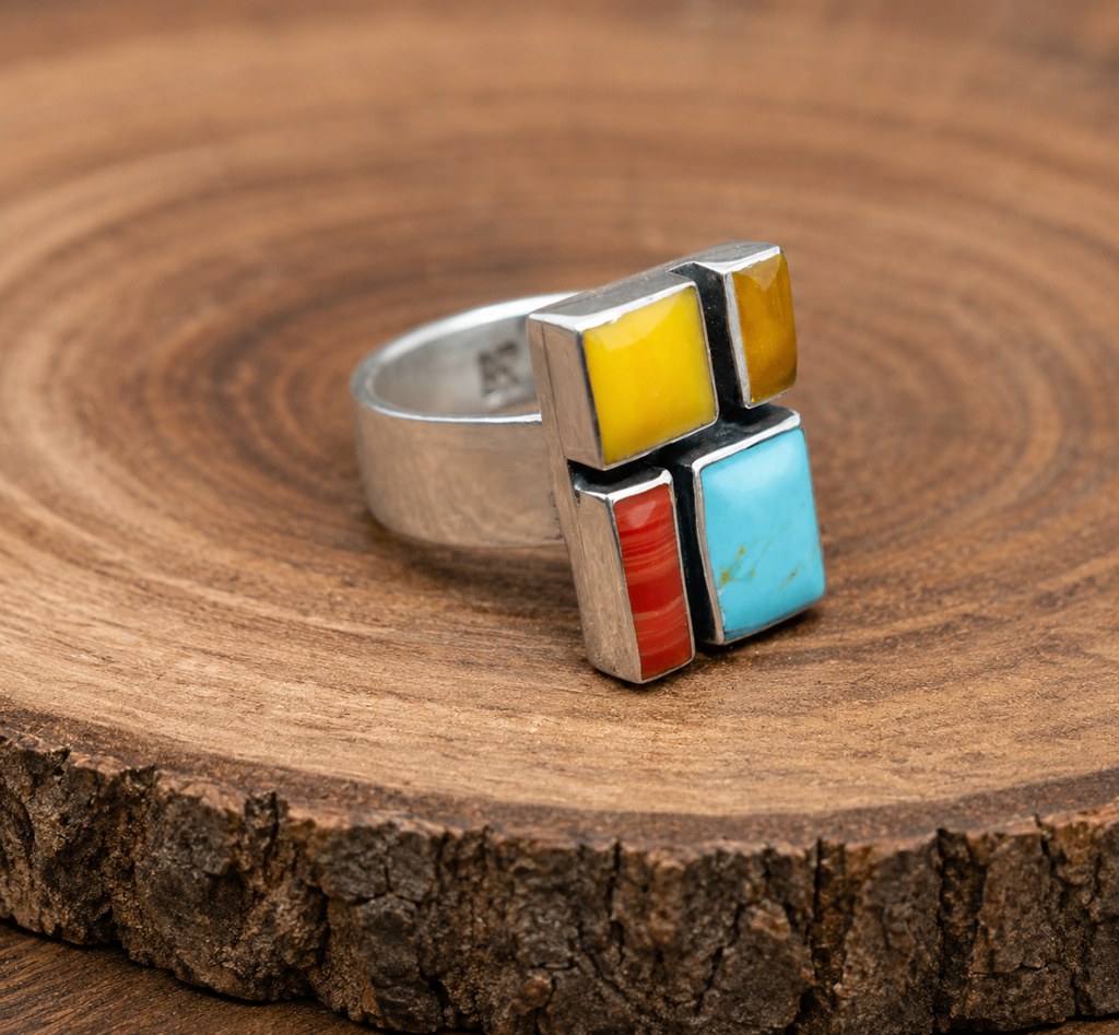 Multistone Mosaic Sterling Silver Ring