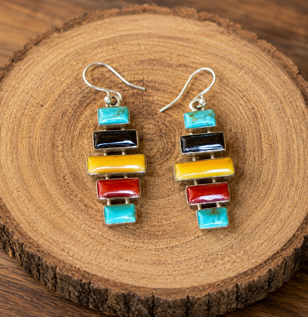 Sterling Silver Multistone Stacked Bars Earrings