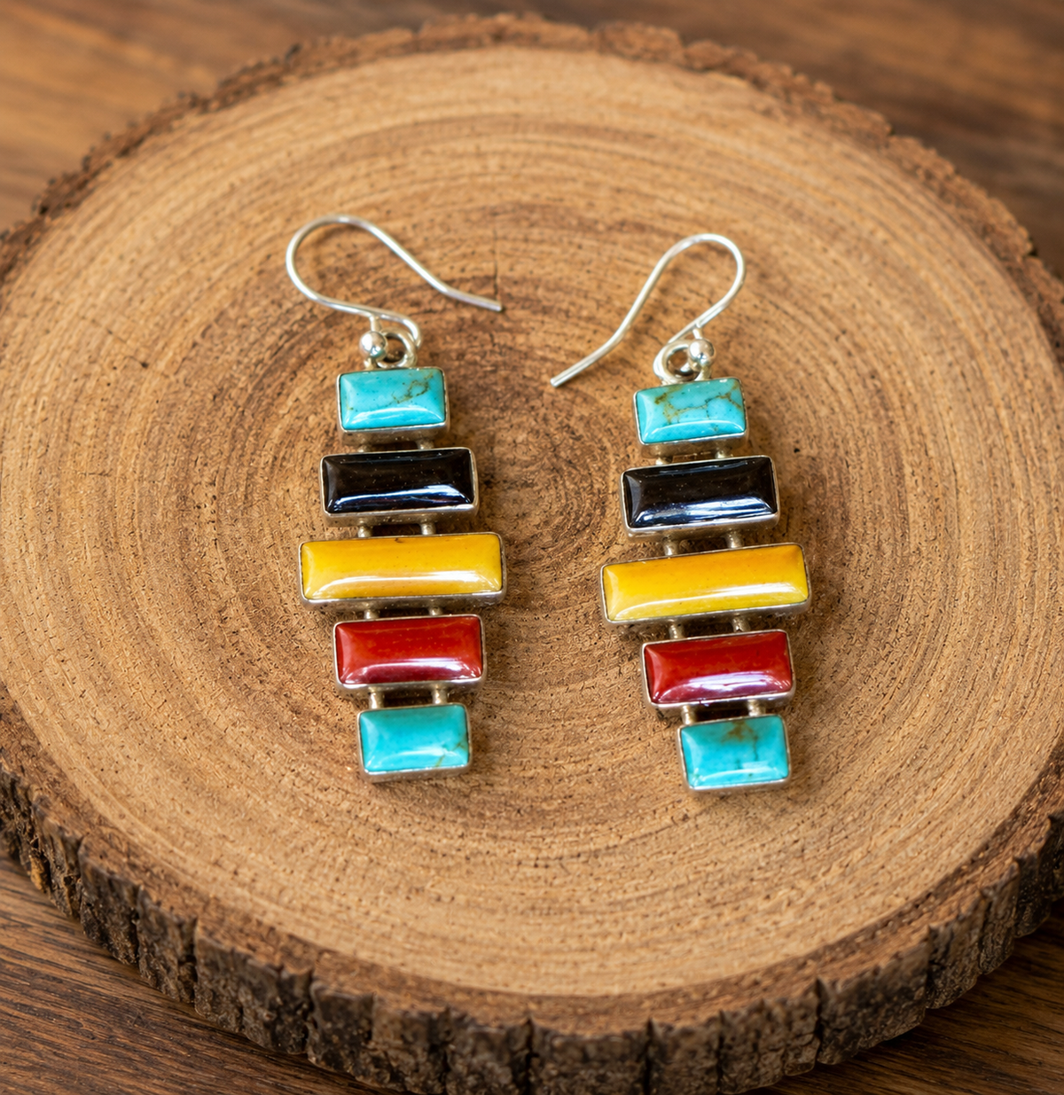 Sterling Silver Multistone Stacked Bars Earrings