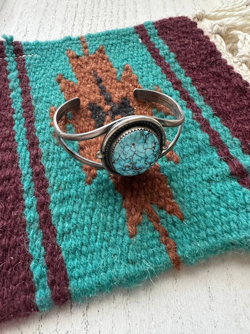 Handcrafted Old Pawn Turquoise & Sterling Silver Cuff Bracelet