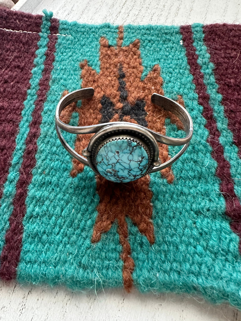 Handcrafted Old Pawn Turquoise & Sterling Silver Cuff Bracelet