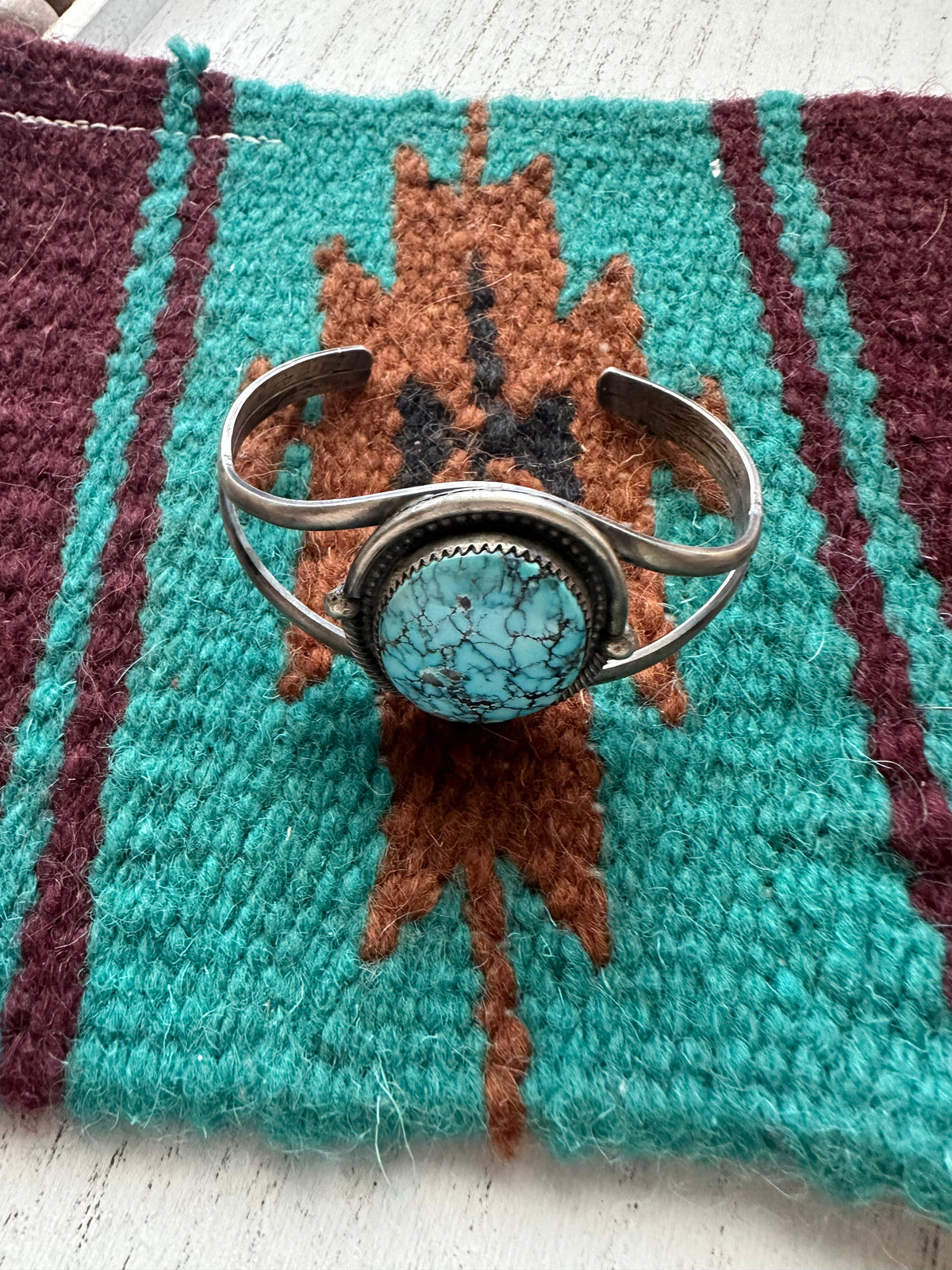 Handcrafted Old Pawn Turquoise & Sterling Silver Cuff Bracelet