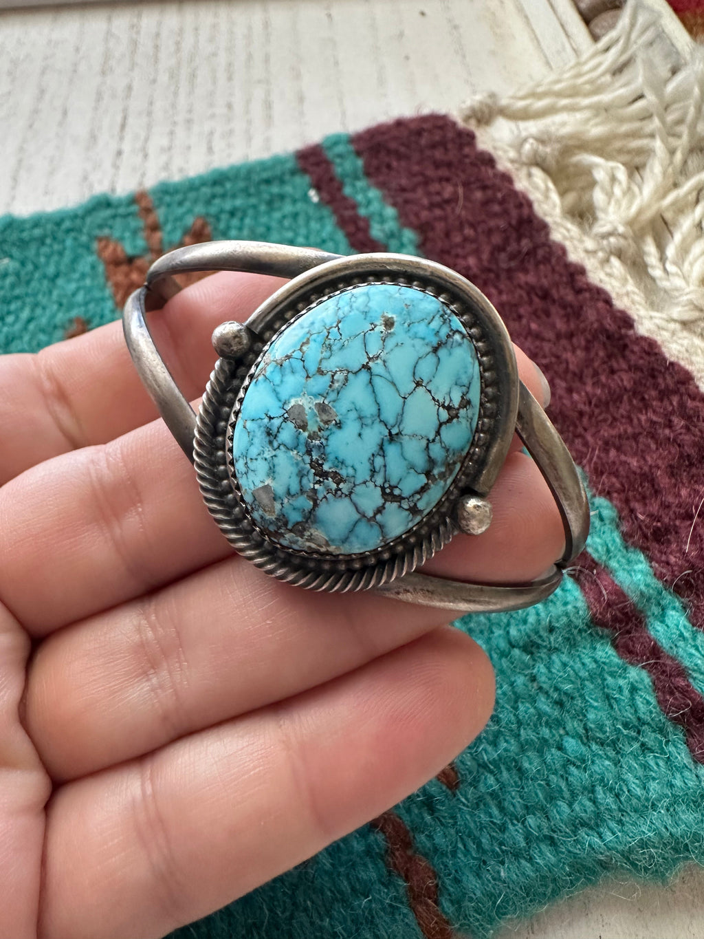 Handcrafted Old Pawn Turquoise & Sterling Silver Cuff Bracelet