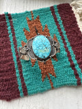 Handcrafted Kingman Web Turquoise And Sterling Silver Single Stone Cuff Bracelet Signed S.Tso