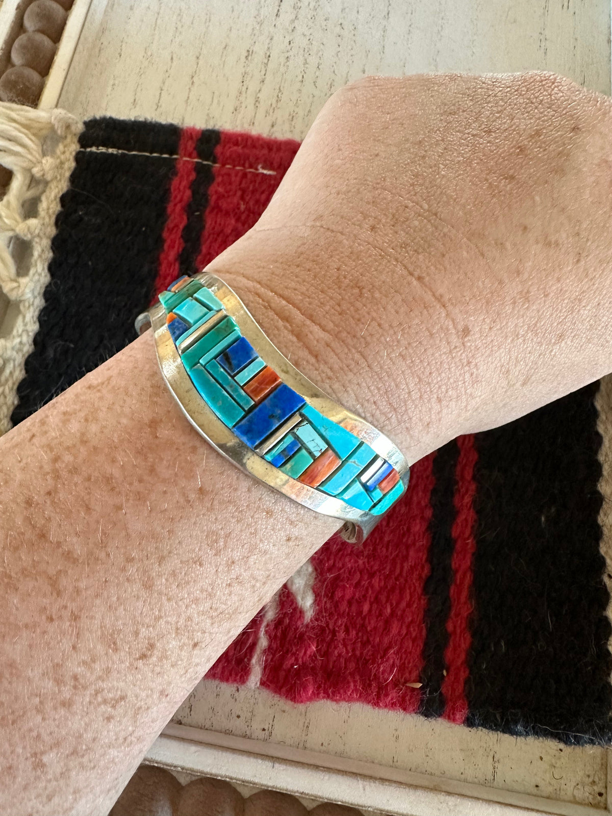 Handcrafted Multi Stone & Sterling Silver Handmade Sterling Cuff Signed