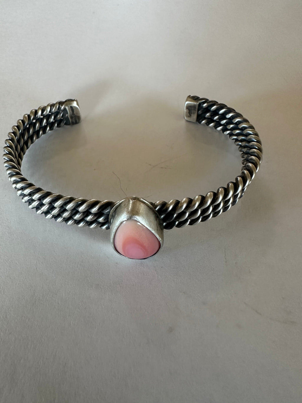 Handcrafted Tear Drop Pink Conch & Sterling Silver Adjustable Cuff Bracelet