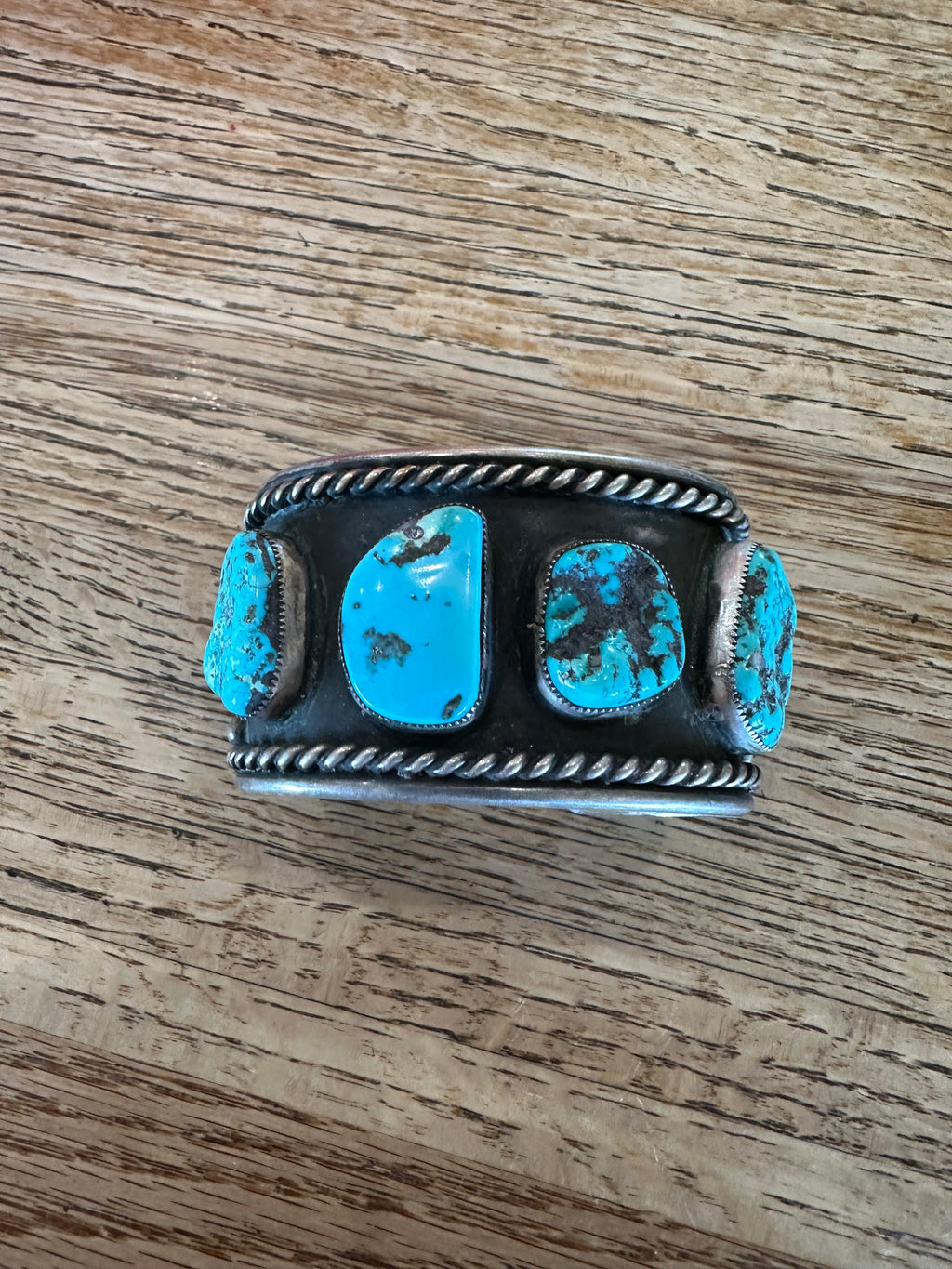 Handcrafted Old Pawn Natural Kingman Turquoise & Sterling Silver Cuff Bracelet /