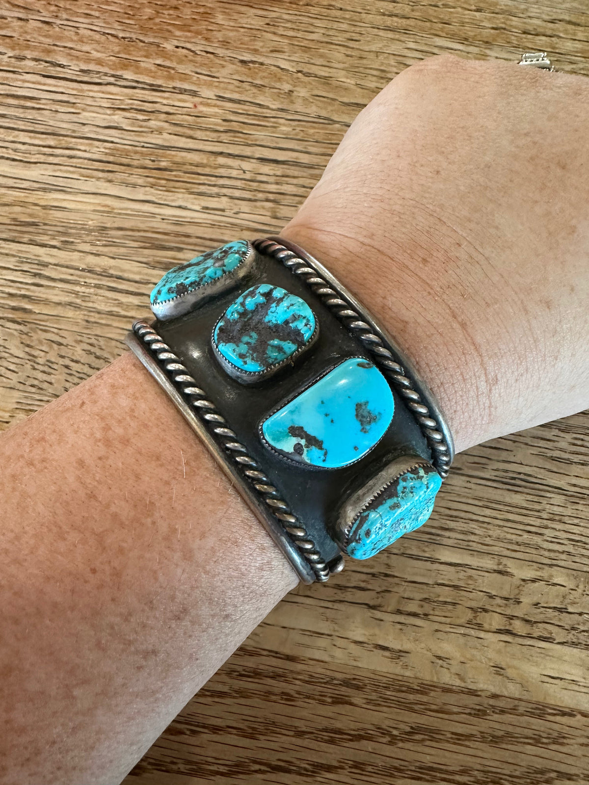 Handcrafted Old Pawn Natural Kingman Turquoise & Sterling Silver Cuff Bracelet /