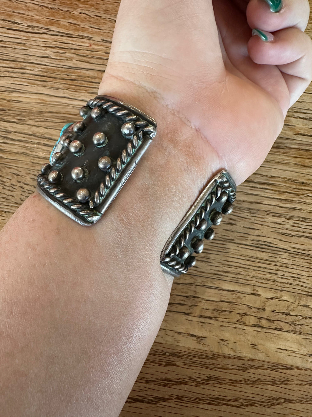Handcrafted Old Pawn Natural Kingman Turquoise & Sterling Silver Cuff Bracelet /